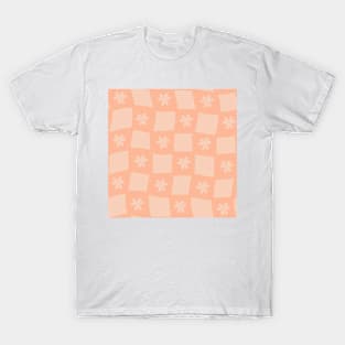 Large Floral Checker Board - Pastel Coral Pink T-Shirt